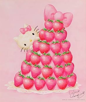 ハローキティちりめん絵画 Amazon.co.jp: 山口裕子 「いちごタワー」 キティちゃん 絵画